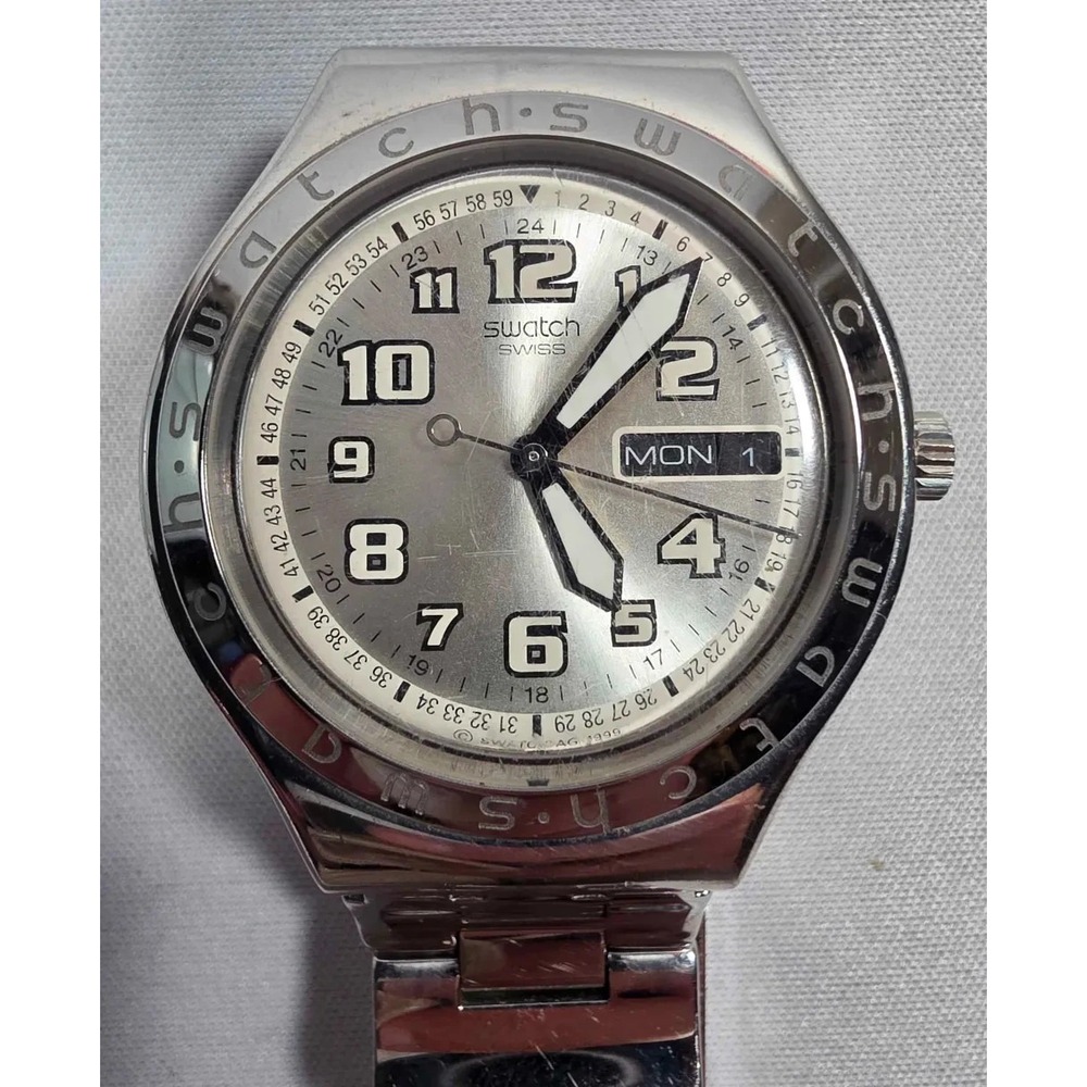 Vntg SWATCH Irony COOL DAYS Mens Quartz Watch 37mm 6.5" 1999 Day Date - Running